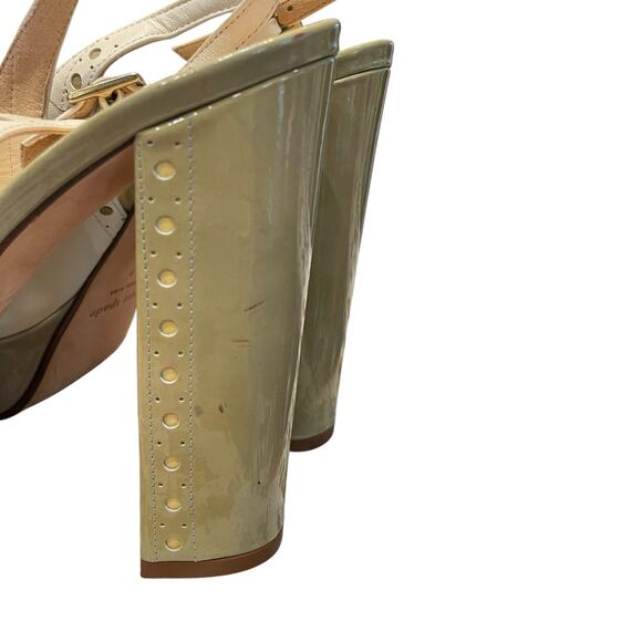 Kate Spade Green Cream Leather Slingback Peep Toe Platform Heels Size 9 AS IS - Picture 5 of 8